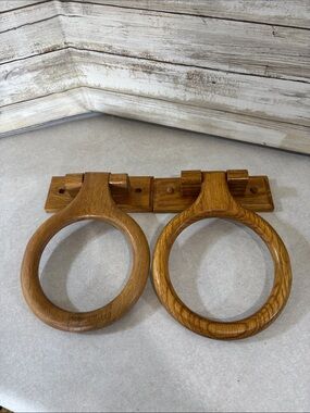 Pair of 2 Wooden (oak?) towel rings for bathroom or kitchen